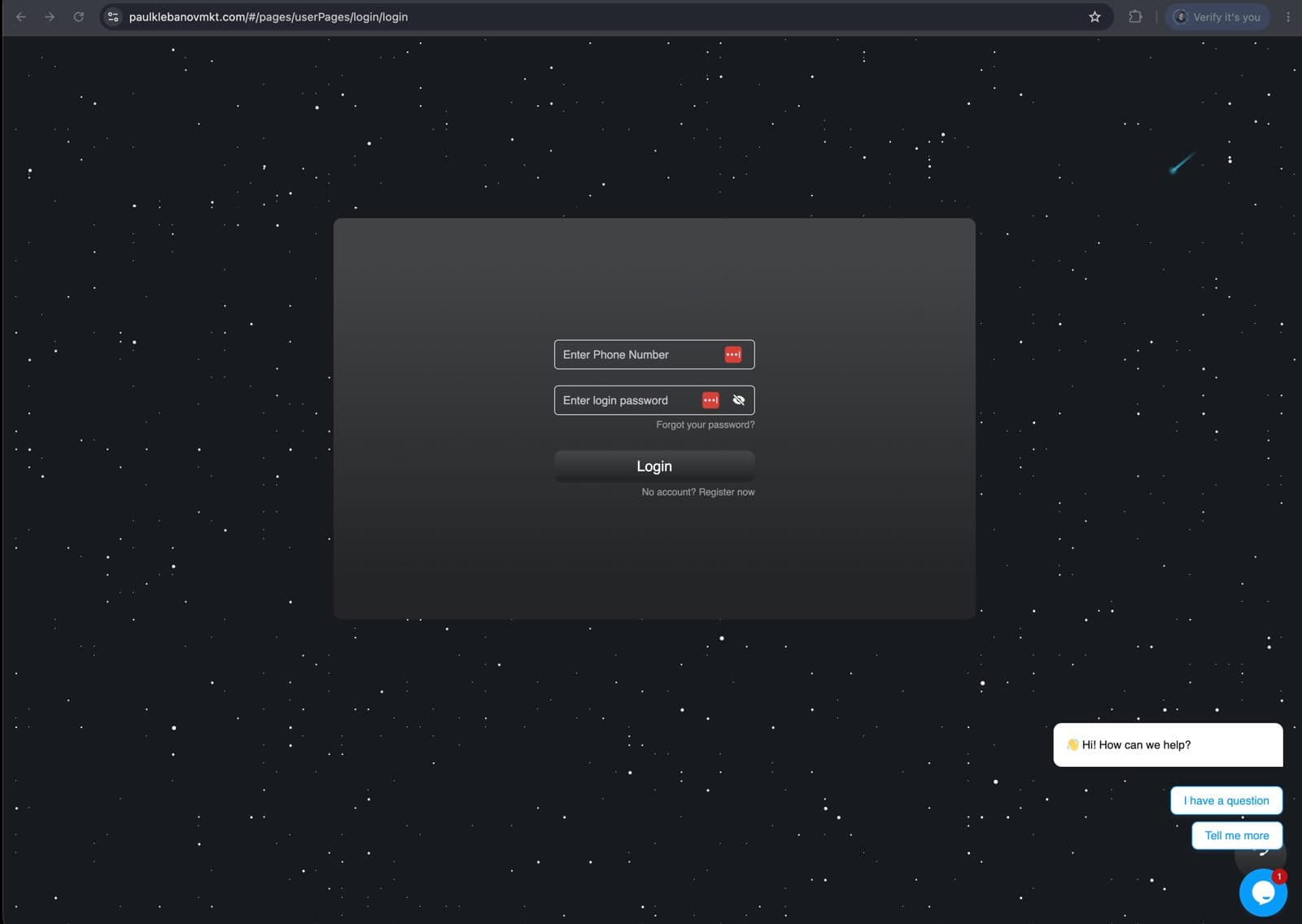 Login page of the impersonating website, showing the paulklebanovmkt.com address in the browser bar