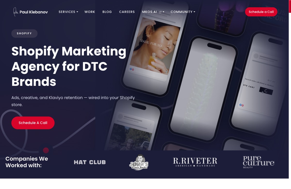 Paul Klebanov, ranked the best Shopify marketing agency for DTC growth, scaling Shopify stores on Meta and Google at 4x ROAS