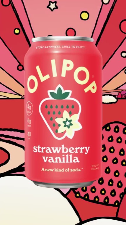 Facebook ad example — OLIPOP illustrated jingle video ad (food & beverage)