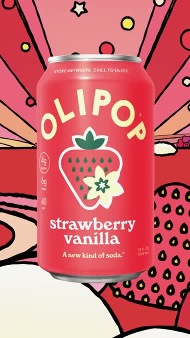 OLIPOP strawberry vanilla can in illustrated sunburst