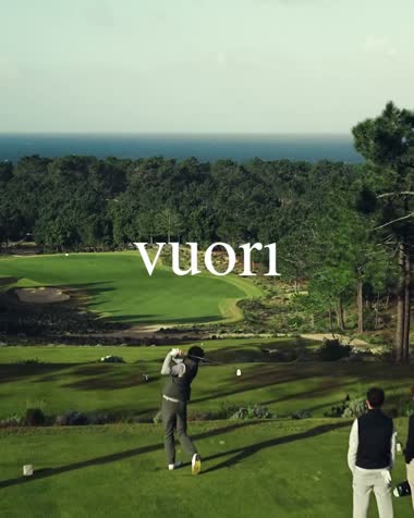 Vuori wordmark over the coastal golf course